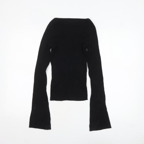 H&M Women’s Black Sweetheart Neck Ribbed Knit Jumper Size M