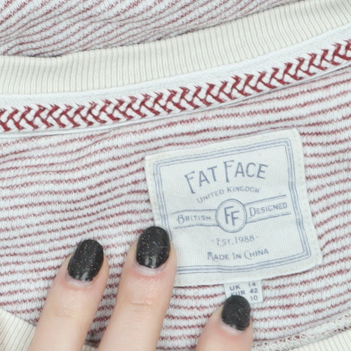 Fat Face Women's Red Striped 3/4 Sleeve Cotton T-Shirt Size 14