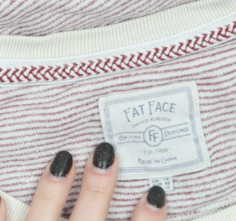 Fat Face Women's Red Striped 3/4 Sleeve Cotton T-Shirt Size 14