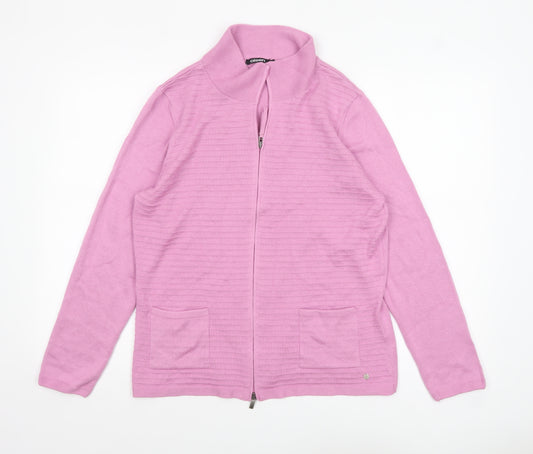 Olsen Women's Pink Full Zip Cotton Acrylic Jumper Size 16