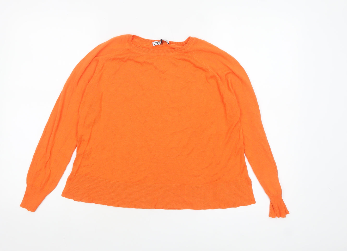 Zara Womens Orange Crew Neck Long Sleeve Knit Pullover Jumper Size 8
