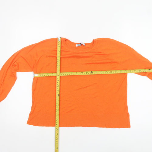 Zara Womens Orange Crew Neck Long Sleeve Knit Pullover Jumper Size 8