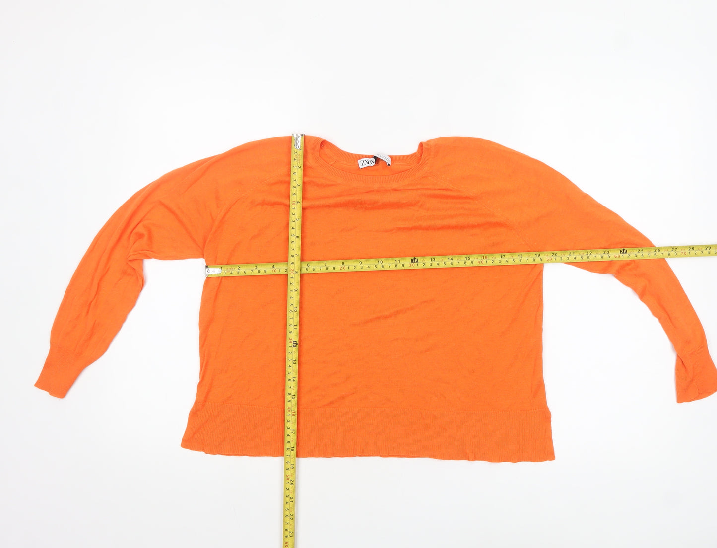 Zara Womens Orange Crew Neck Long Sleeve Knit Pullover Jumper Size 8