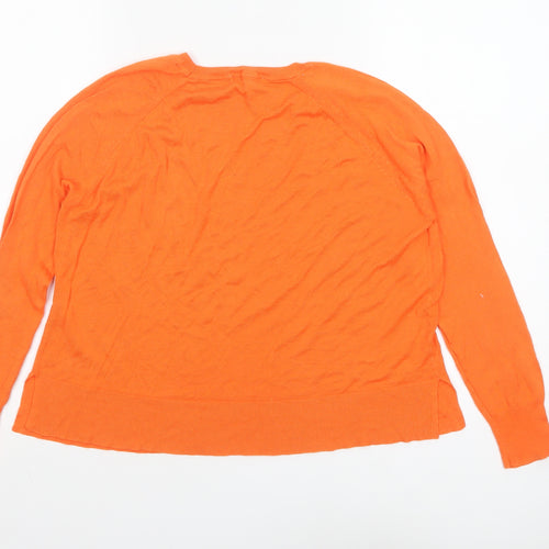 Zara Womens Orange Crew Neck Long Sleeve Knit Pullover Jumper Size 8