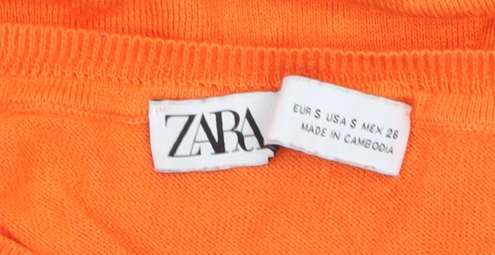 Zara Womens Orange Crew Neck Long Sleeve Knit Pullover Jumper Size 8