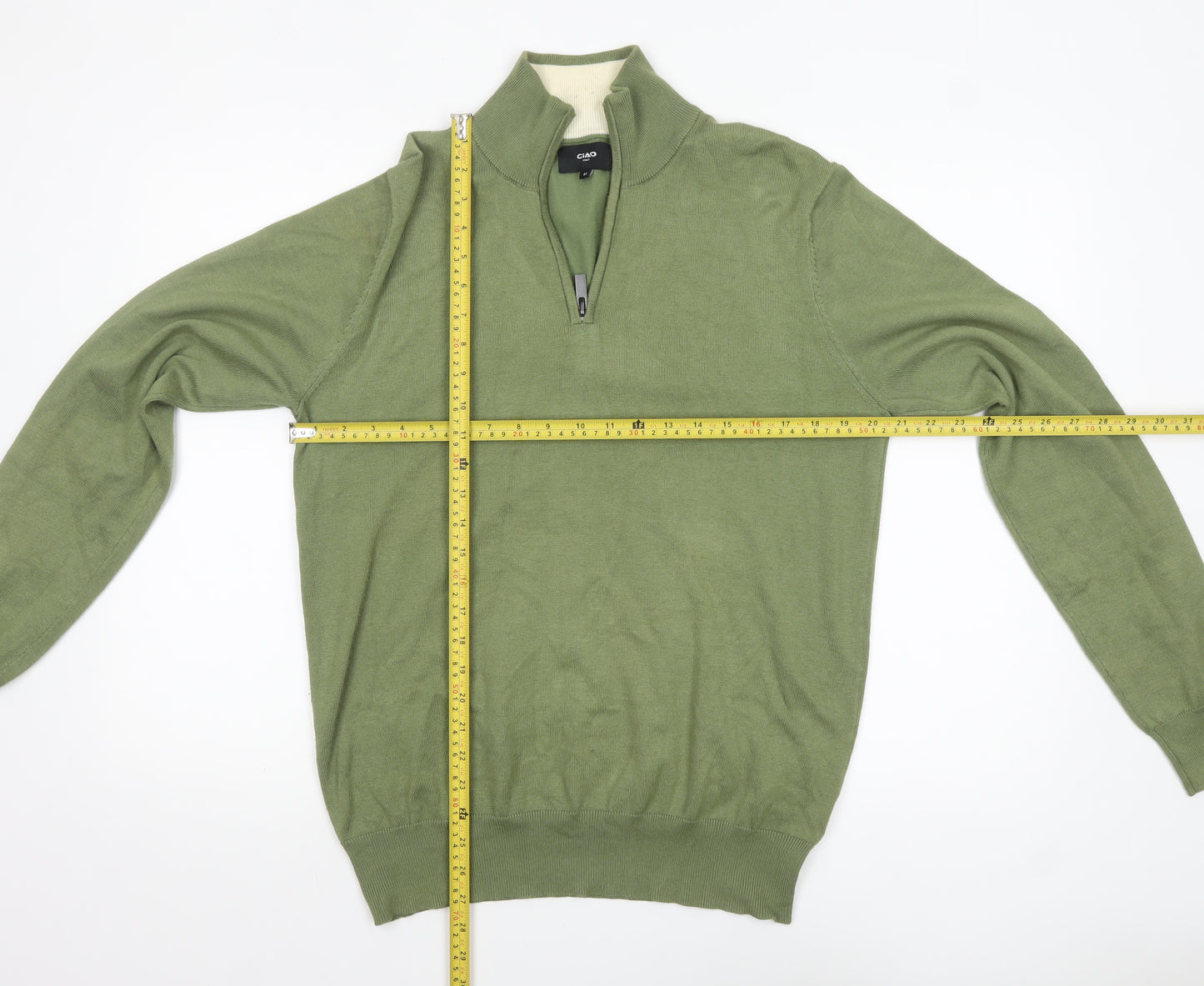 Ciao Men's Green 1/2 Zip High Neck Knit Jumper Size M