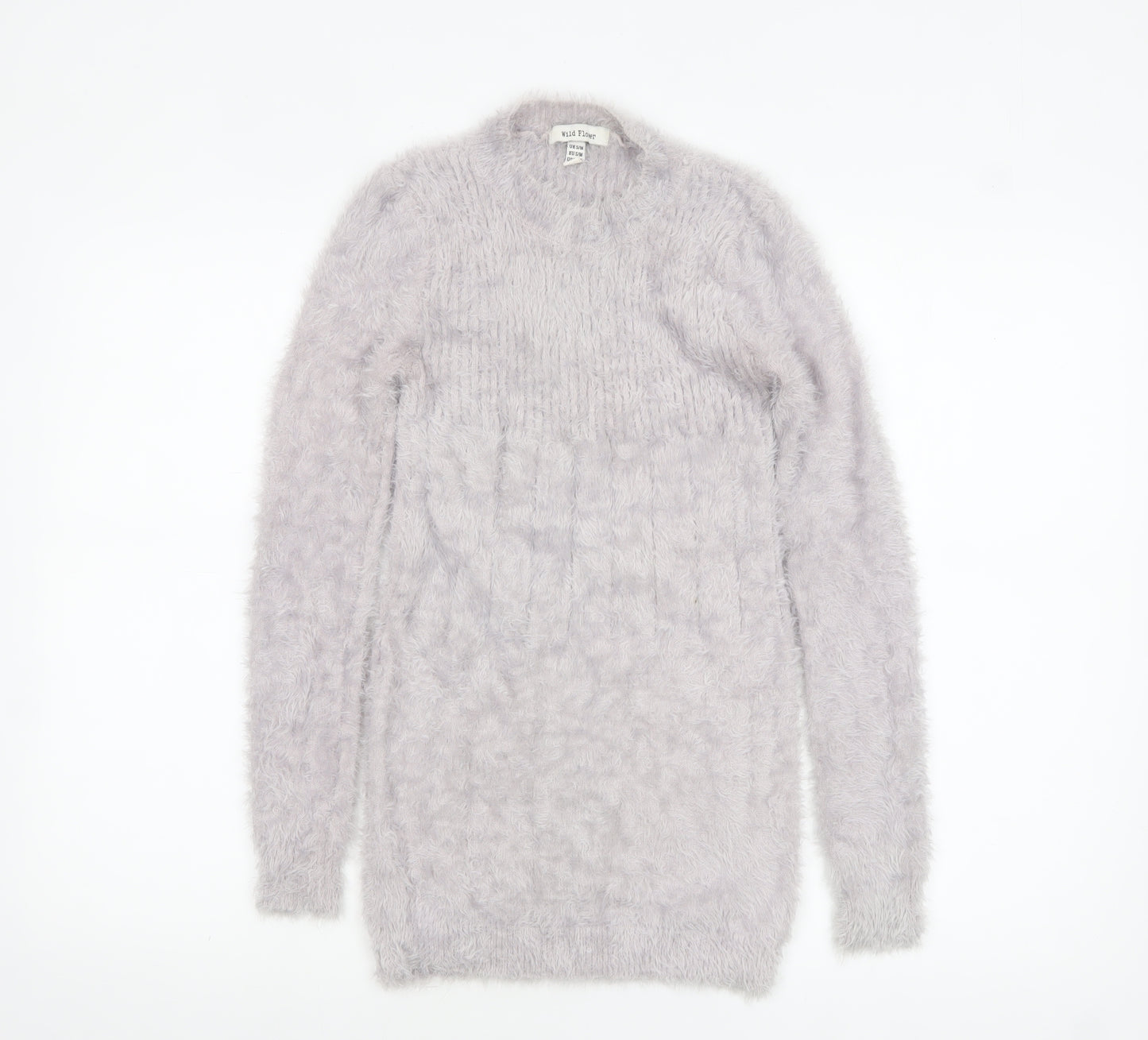 Wild Flower Women’s Grey Fuzzy Knit Long Sleeve Pullover Jumper S
