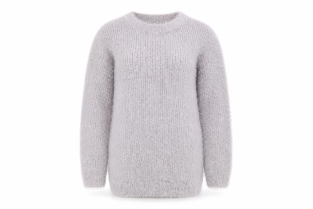 Wild Flower Women’s Grey Fuzzy Knit Long Sleeve Pullover Jumper S