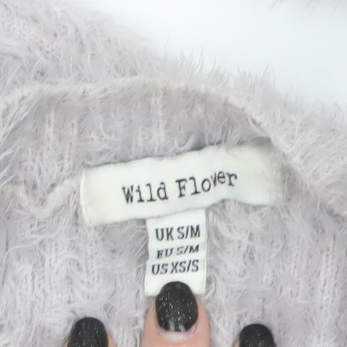 Wild Flower Women’s Grey Fuzzy Knit Long Sleeve Pullover Jumper S
