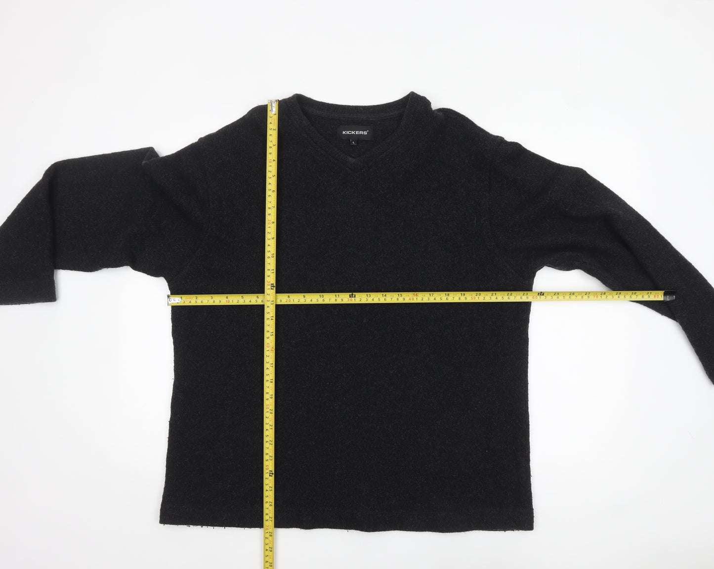 Kickers Men’s Black Wool Blend V-Neck Pullover Jumper Size L