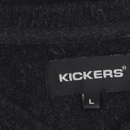 Kickers Men’s Black Wool Blend V-Neck Pullover Jumper Size L