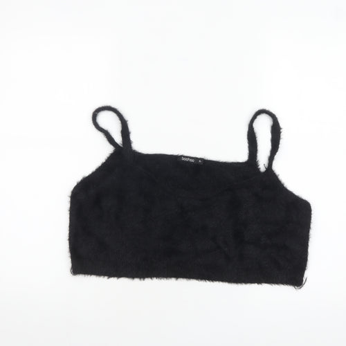 Boohoo Women Black Fuzzy Knit Camisole Tank Top XL