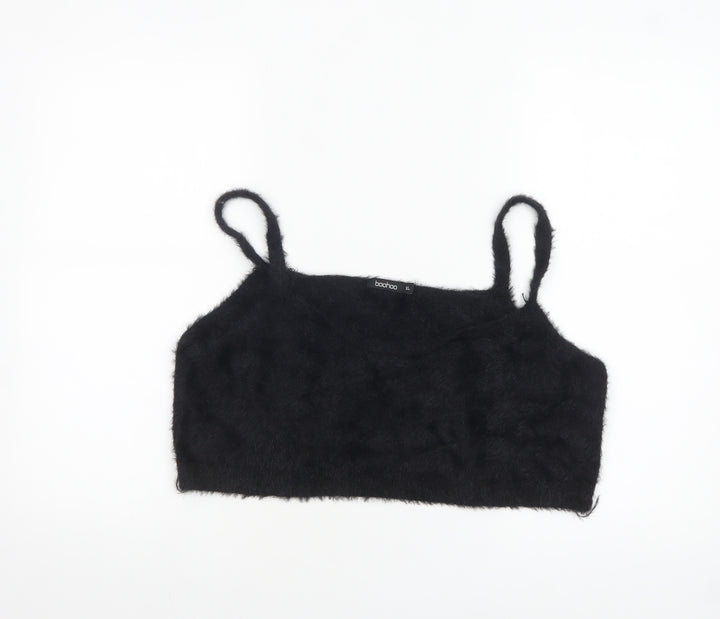 Boohoo Women Black Fuzzy Knit Camisole Tank Top XL