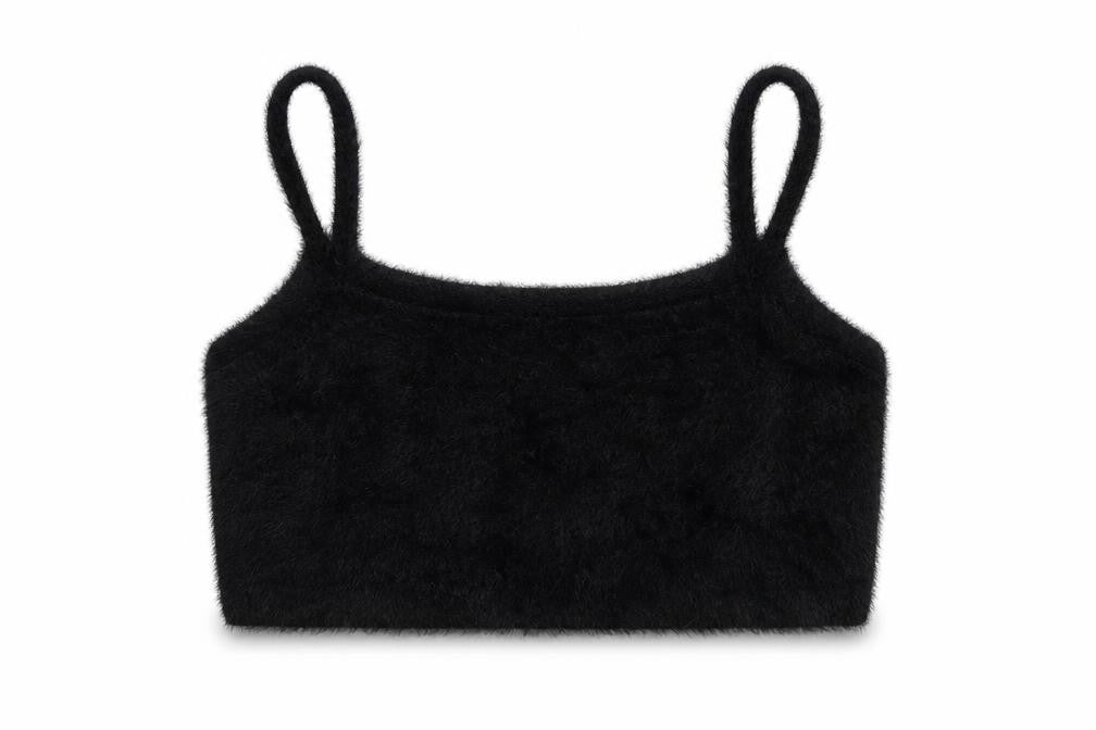 Boohoo Women Black Fuzzy Knit Camisole Tank Top XL
