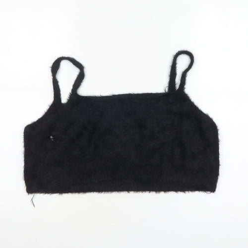 Boohoo Women Black Fuzzy Knit Camisole Tank Top XL