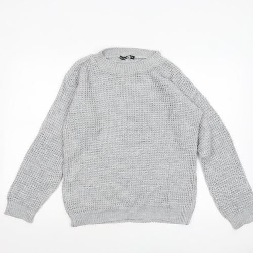 Boohoo Women’s Grey Chunky Knit Crew Neck Tall Jumper M
