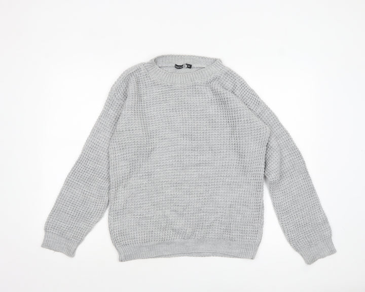 Boohoo Women’s Grey Chunky Knit Crew Neck Tall Jumper M