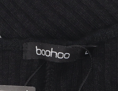boohoo Women's Black Long Sleeve Ribbed Knit Bodysuit Size L