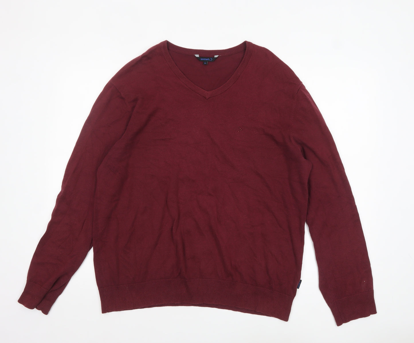 Sonneti Mens Red V-Neck Cotton Pullover Jumper XL