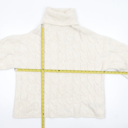 Stradivarius Women Ivory Cable-Knit Roll Neck Jumper Size 12