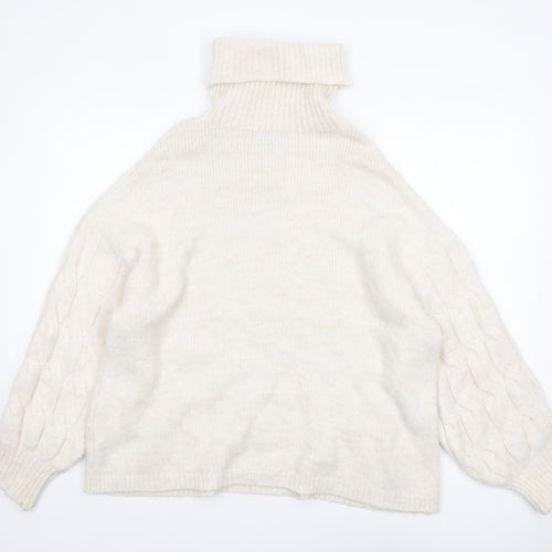 Stradivarius Women Ivory Cable-Knit Roll Neck Jumper Size 12