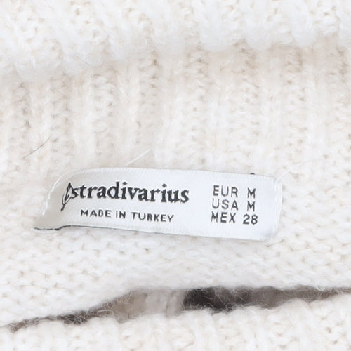 Stradivarius Women Ivory Cable-Knit Roll Neck Jumper Size 12