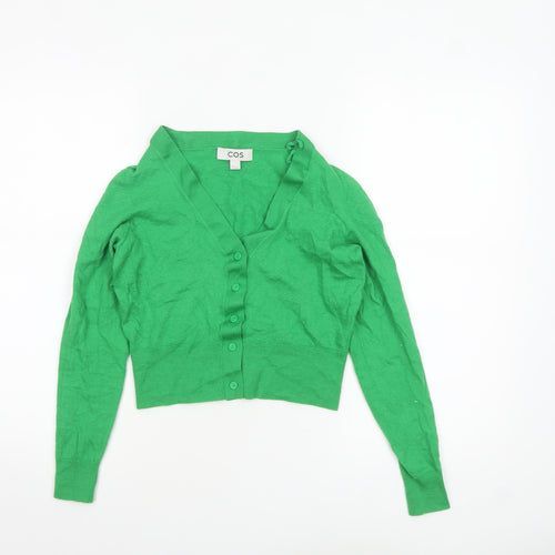 COS Women's Green V-Neck Buttoned Cotton Cardigan Size 8