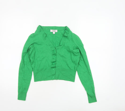 COS Women's Green V-Neck Buttoned Cotton Cardigan Size 8