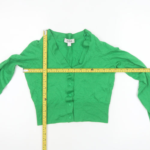 COS Women's Green V-Neck Buttoned Cotton Cardigan Size 8