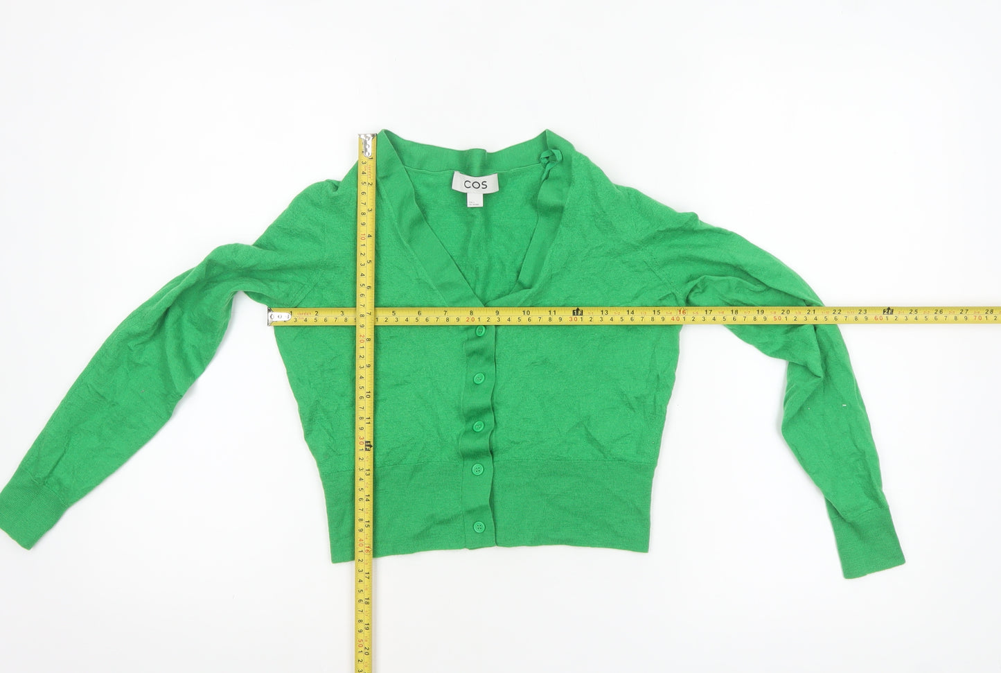 COS Women's Green V-Neck Buttoned Cotton Cardigan Size 8