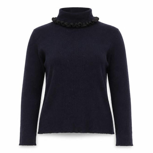 Claudie Pierlot Women Blue Wool Roll Neck Ruffle Jumper Size 12