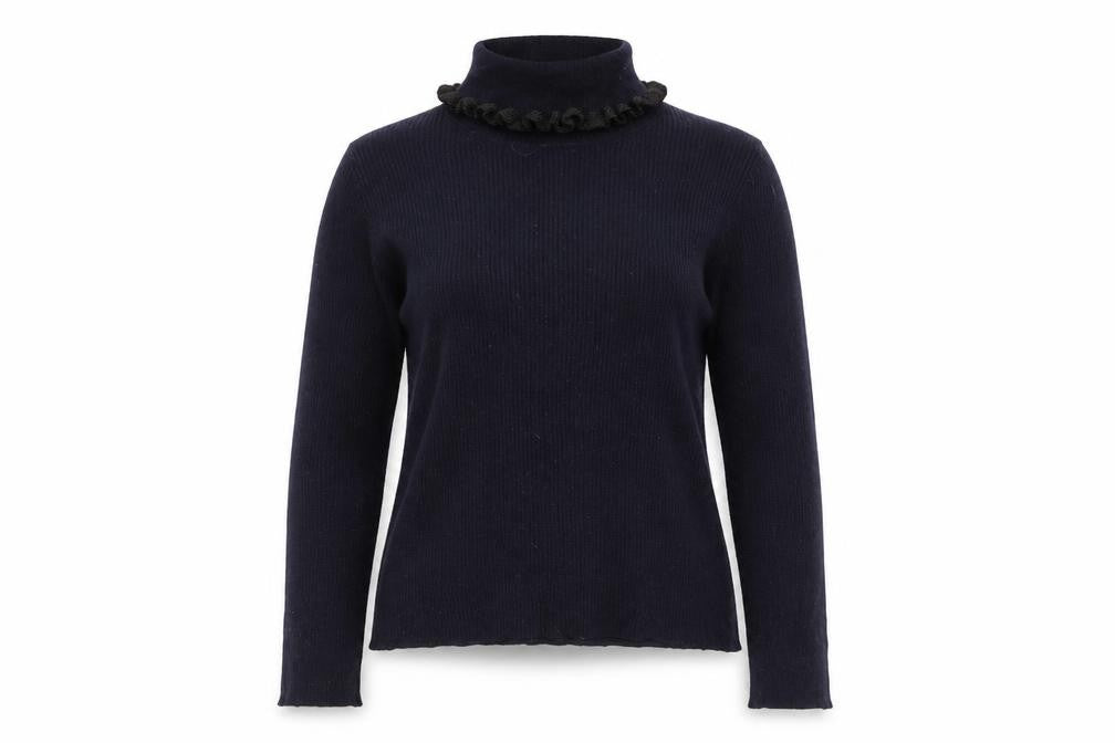 Claudie Pierlot Women Blue Wool Roll Neck Ruffle Jumper Size 12