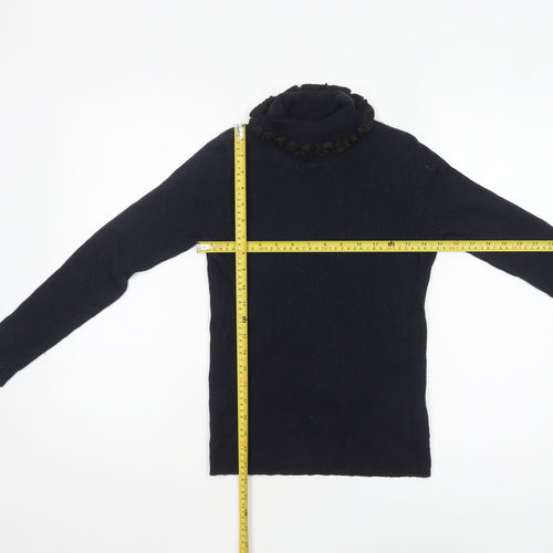 Claudie Pierlot Women Blue Wool Roll Neck Ruffle Jumper Size 12