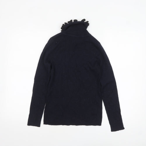 Claudie Pierlot Women Blue Wool Roll Neck Ruffle Jumper Size 12