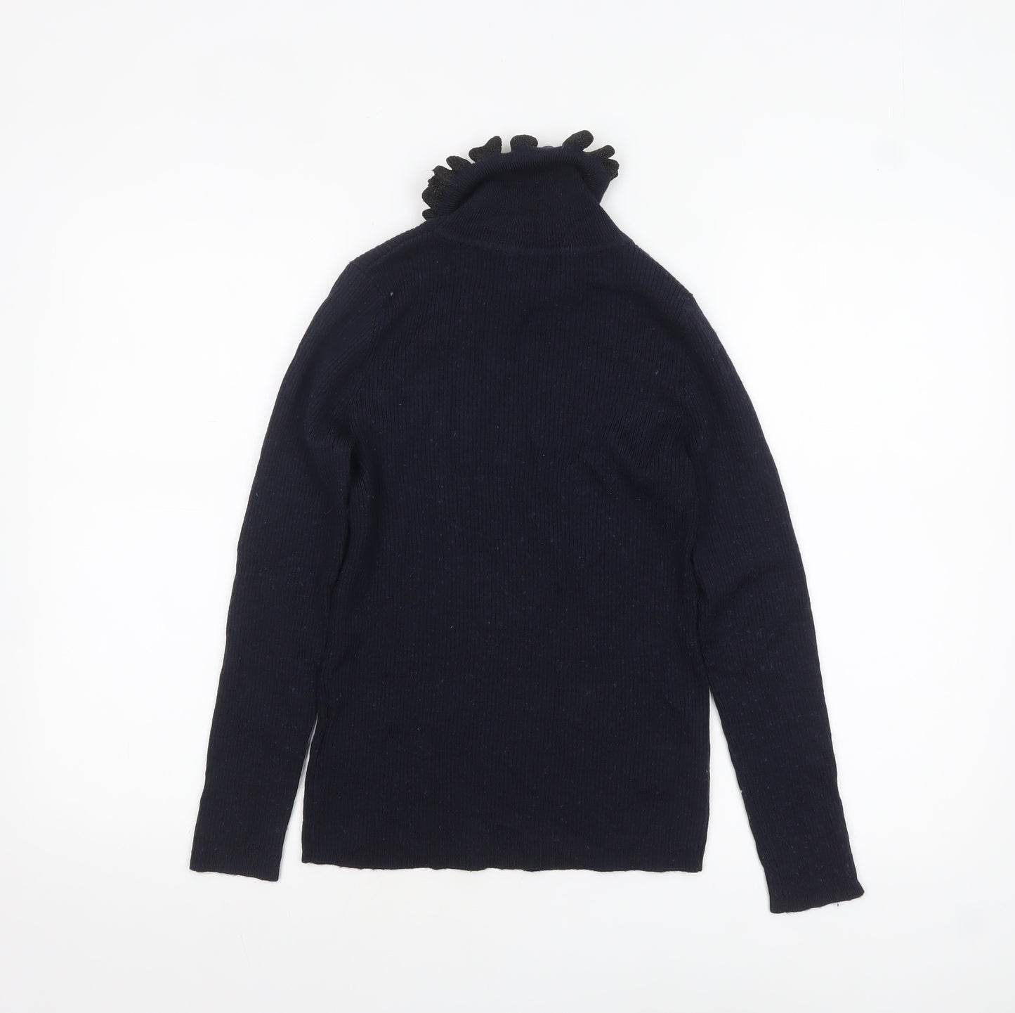 Claudie Pierlot Women Blue Wool Roll Neck Ruffle Jumper Size 12