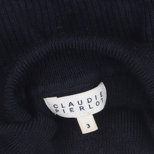 Claudie Pierlot Women Blue Wool Roll Neck Ruffle Jumper Size 12