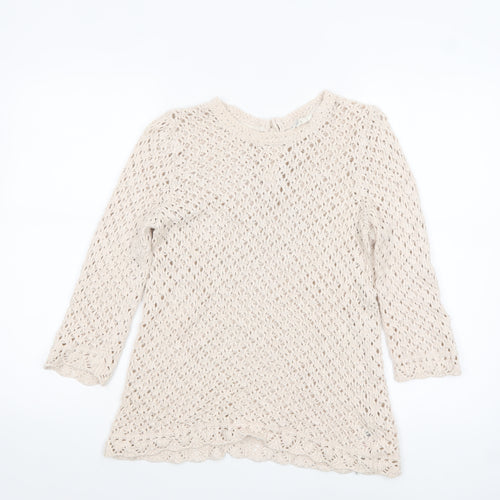 Fat Face Women’s Beige Open-Knit 3/4 Sleeve Cotton Jumper UK 10