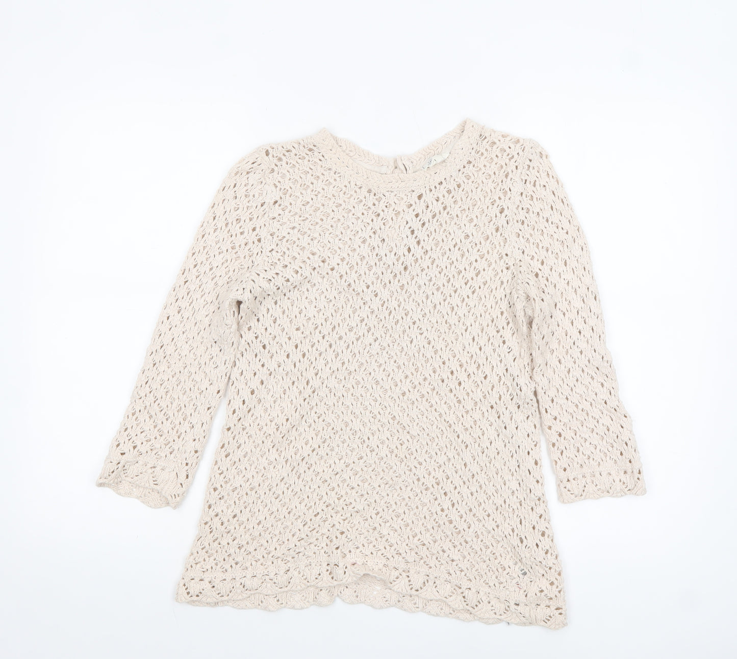 Fat Face Women’s Beige Open-Knit 3/4 Sleeve Cotton Jumper UK 10