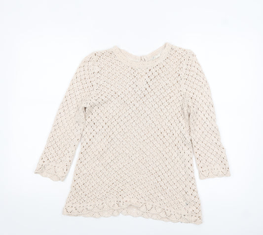 Fat Face Women’s Beige Open-Knit 3/4 Sleeve Cotton Jumper UK 10
