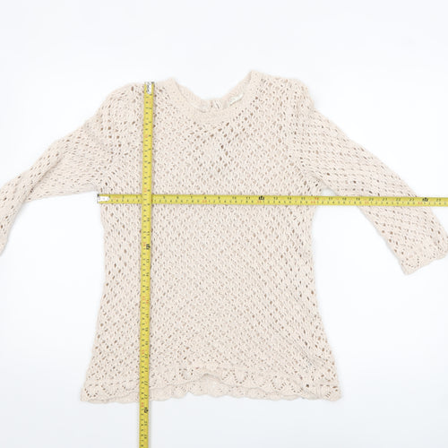 Fat Face Women’s Beige Open-Knit 3/4 Sleeve Cotton Jumper UK 10