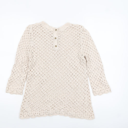 Fat Face Women’s Beige Open-Knit 3/4 Sleeve Cotton Jumper UK 10