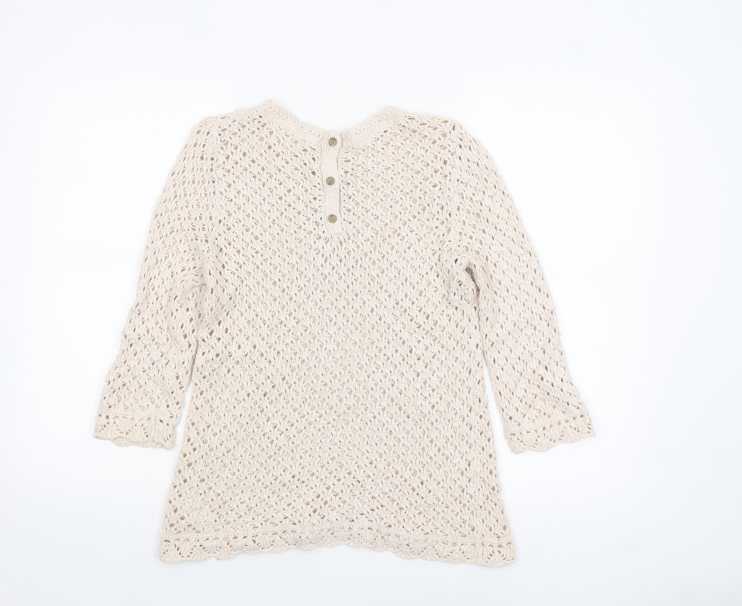 Fat Face Women’s Beige Open-Knit 3/4 Sleeve Cotton Jumper UK 10