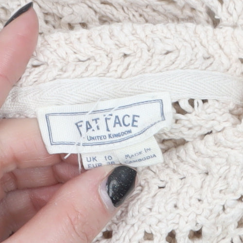 Fat Face Women’s Beige Open-Knit 3/4 Sleeve Cotton Jumper UK 10