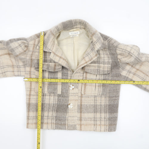 Native Youth Women Beige Checked Wool Cropped Bomber Jacket XS