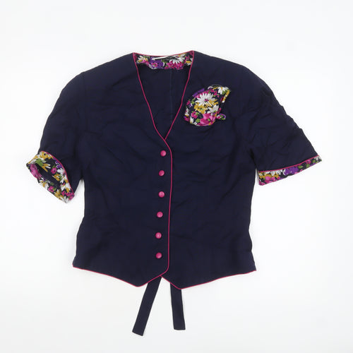 ESMODELL Women’s Blue Retro Tunic Blouse Size 10 Short Sleeve
