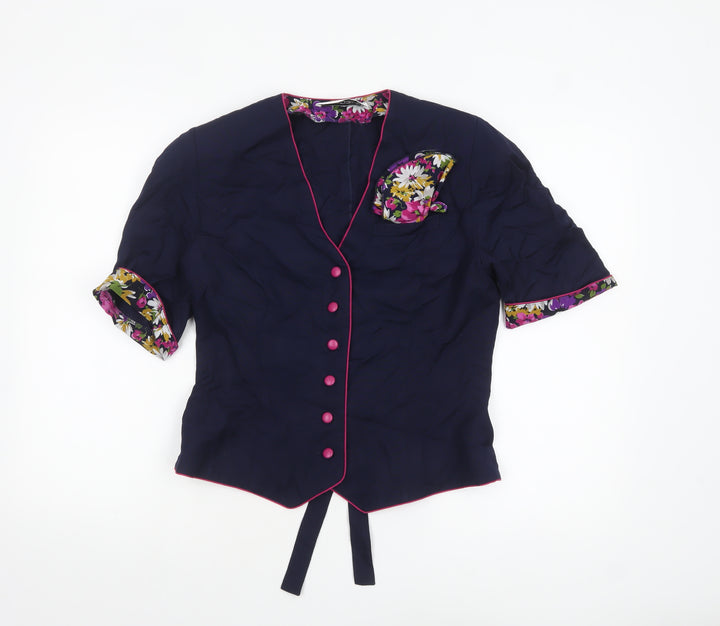 ESMODELL Women’s Blue Retro Tunic Blouse Size 10 Short Sleeve