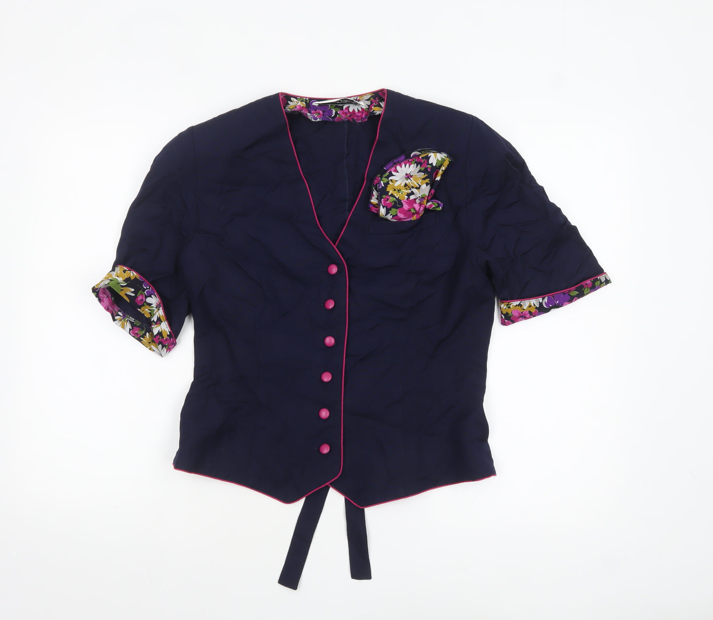 ESMODELL Women’s Blue Retro Tunic Blouse Size 10 Short Sleeve