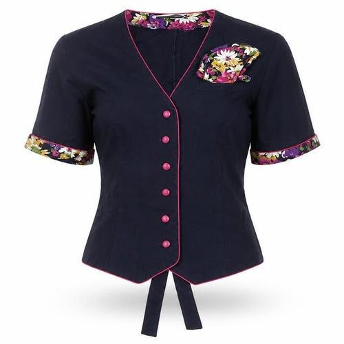 ESMODELL Women’s Blue Retro Tunic Blouse Size 10 Short Sleeve