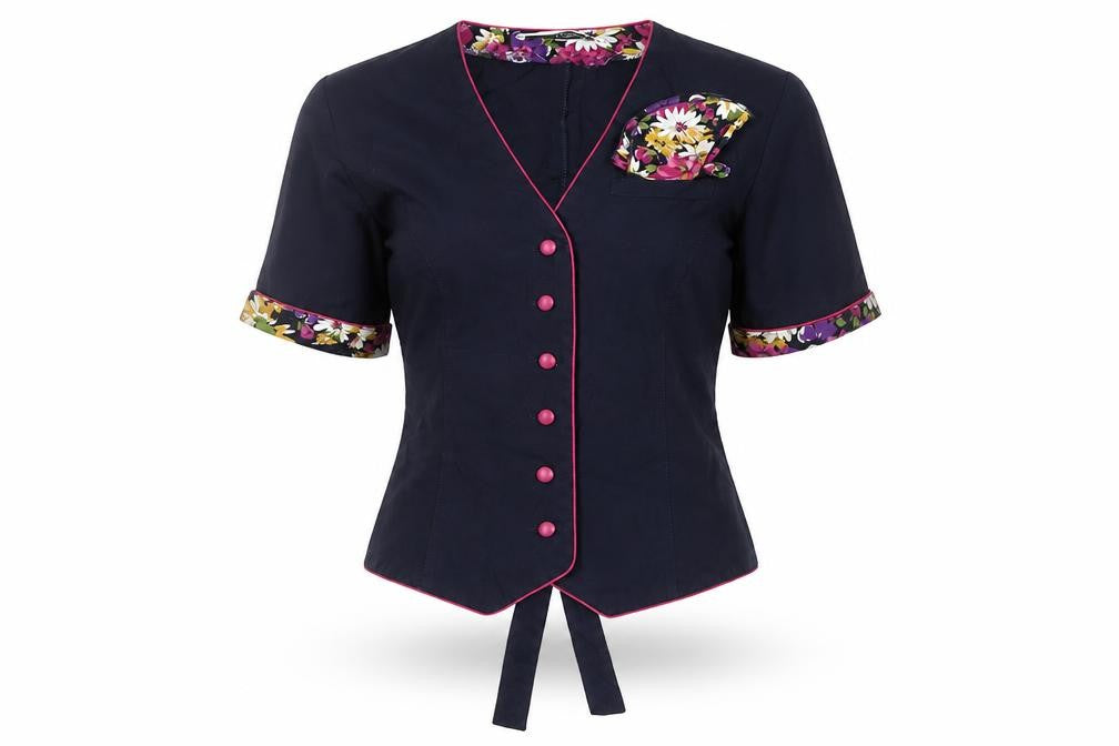 ESMODELL Women’s Blue Retro Tunic Blouse Size 10 Short Sleeve