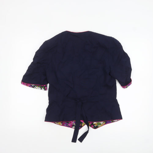 ESMODELL Women’s Blue Retro Tunic Blouse Size 10 Short Sleeve